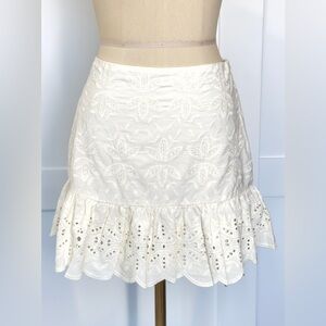 NWT Express Cream Embroidered Eyelet Ruffle Mini Skirt